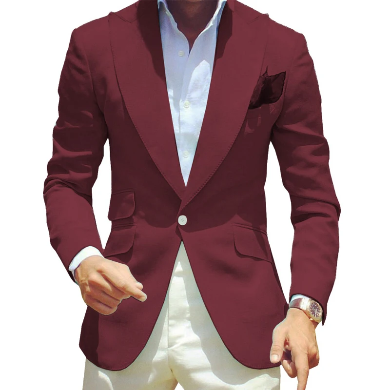 Slim Fit Casual Suit For Men With Peaked Lapel One Button Custom Wedding Tuxedo For Groomsmen Man Fashion Clothes Set