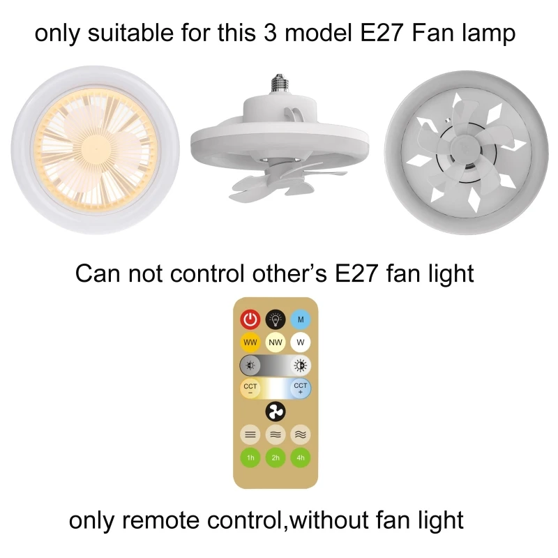 Wireless Switchs 3 Speed 1-4h Timing IR Remote Control Replacement for 110V 220V E27 Ceiling Fan Light