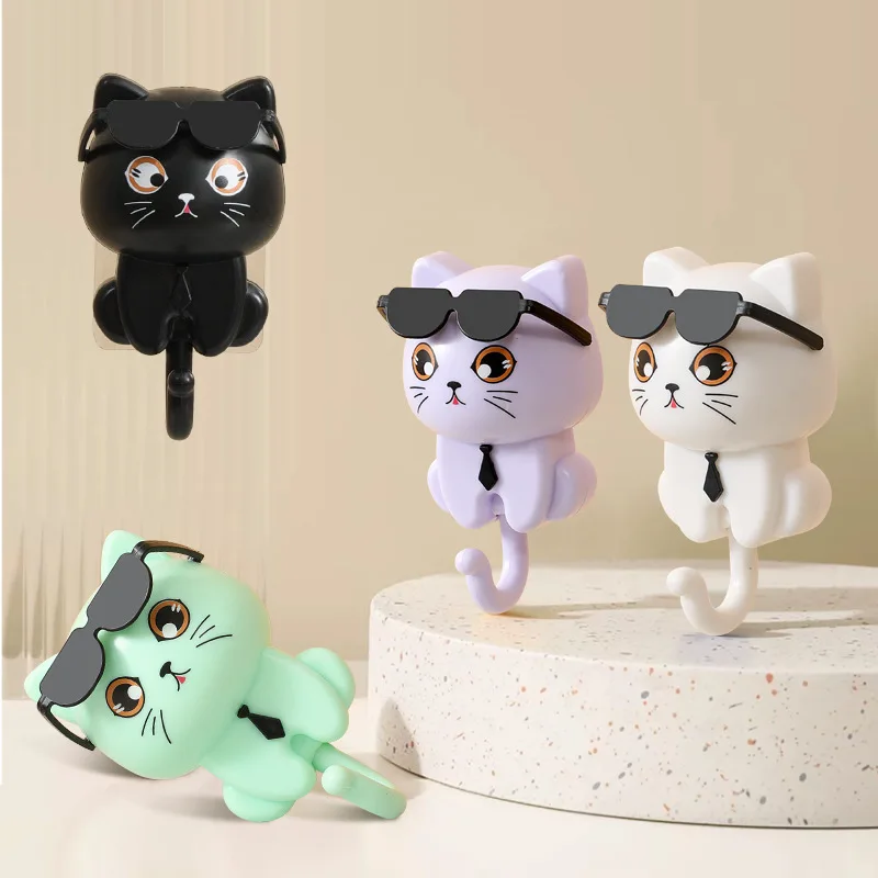 Cartoon Cat Hook Self Adhesive Dormitory Bedroom Door Hangers Hooks Key Umbrella Towel Cap Coat Rack Wall Decoration Rack 2