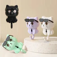 Cartoon Cat Hook Self Adhesive Dormitory Bedroom Door Hangers Hooks Key Umbrella Towel Cap Coat Rack Wall Decoration Rack 2