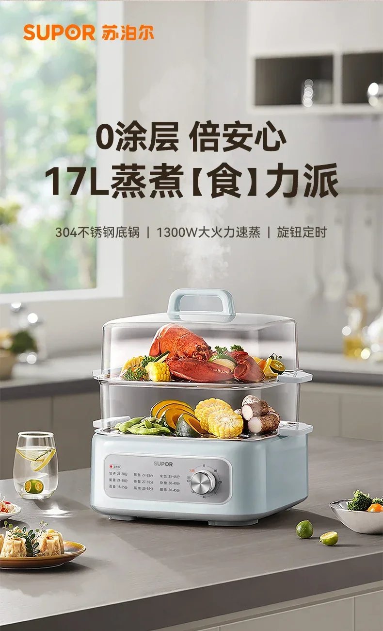 220V Sowol Electric Food Steamers, Multifunctional Home Steaming, Stewing and Cooking Pot