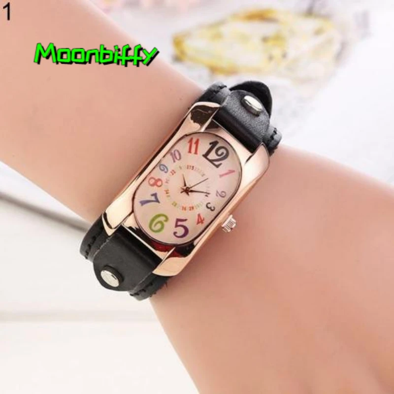 

2022 Moonbiffy The New Women Fashion Simple Casual Faux Leather Strap Oblong Case Quartz Wrist Watch for Man Reloj Mujer