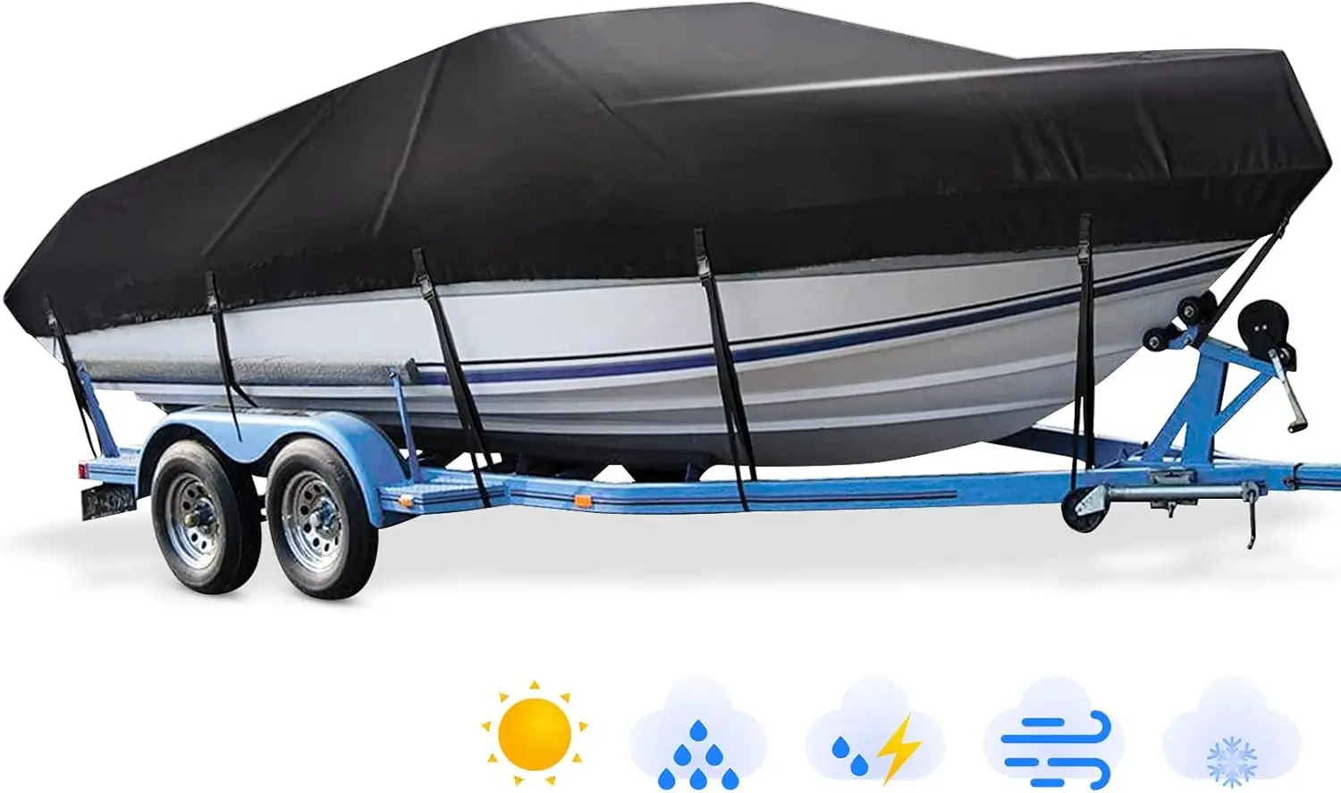 Trailerable Boat Cover 20-22ft Waterproof Heavy Duty Boat Cover, UV Resistant Marine Grade Canvas Outboard Cover Fits Bass