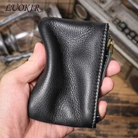 LUOKIR Genuine Leather Coin Purse Men's Small Card Bag Women's Zipper Short Wallet Mini Card Holder Cowhide Money Bag 1