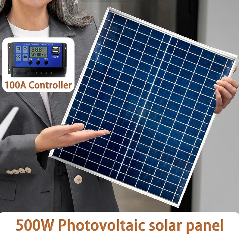 

500W 12/18V Photovoltaic Solar Panel Power Bank Kit 100A Controller Solar Plate for Home/Camping/RV/Car Fast Battery Charger