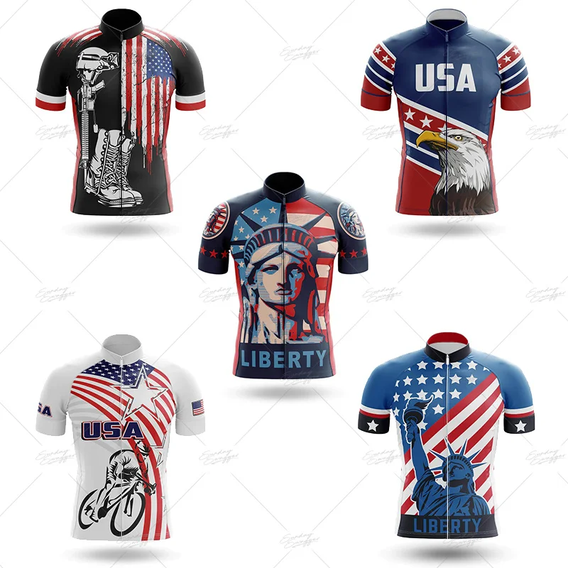 

Cycling Shirt Man 2024 USA Team Summer Short Sleeve Cycling Jersey Breathable Maillot Ropa Ciclismo Road Bike Riding Jersey