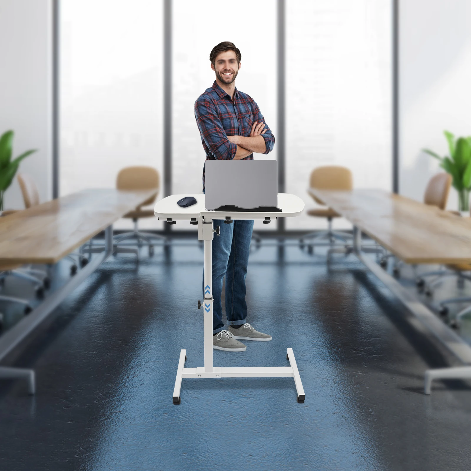 White MDF Carbon Steel Adjustable Laptop Desk Stand Bedside Desk Stand With 360° Swivel Wheels With Brake Function For Bedroom 4