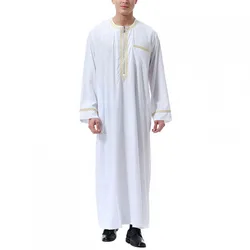 Men Saudi Arabia Islamic Clothing Plain Long Sleeve Pullover Abaya Muslim Fashion Kaftan Simple Oversize Casual Gentleman Kaftan