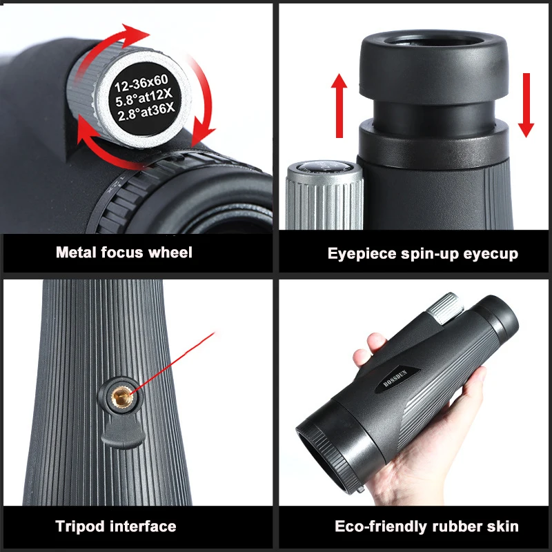 Telescope 12-36X60 Zoom Monocular Waterproof Long Range Monocular Bak4 Prism For Bird Watching Outdoor Camping Hunting Scope