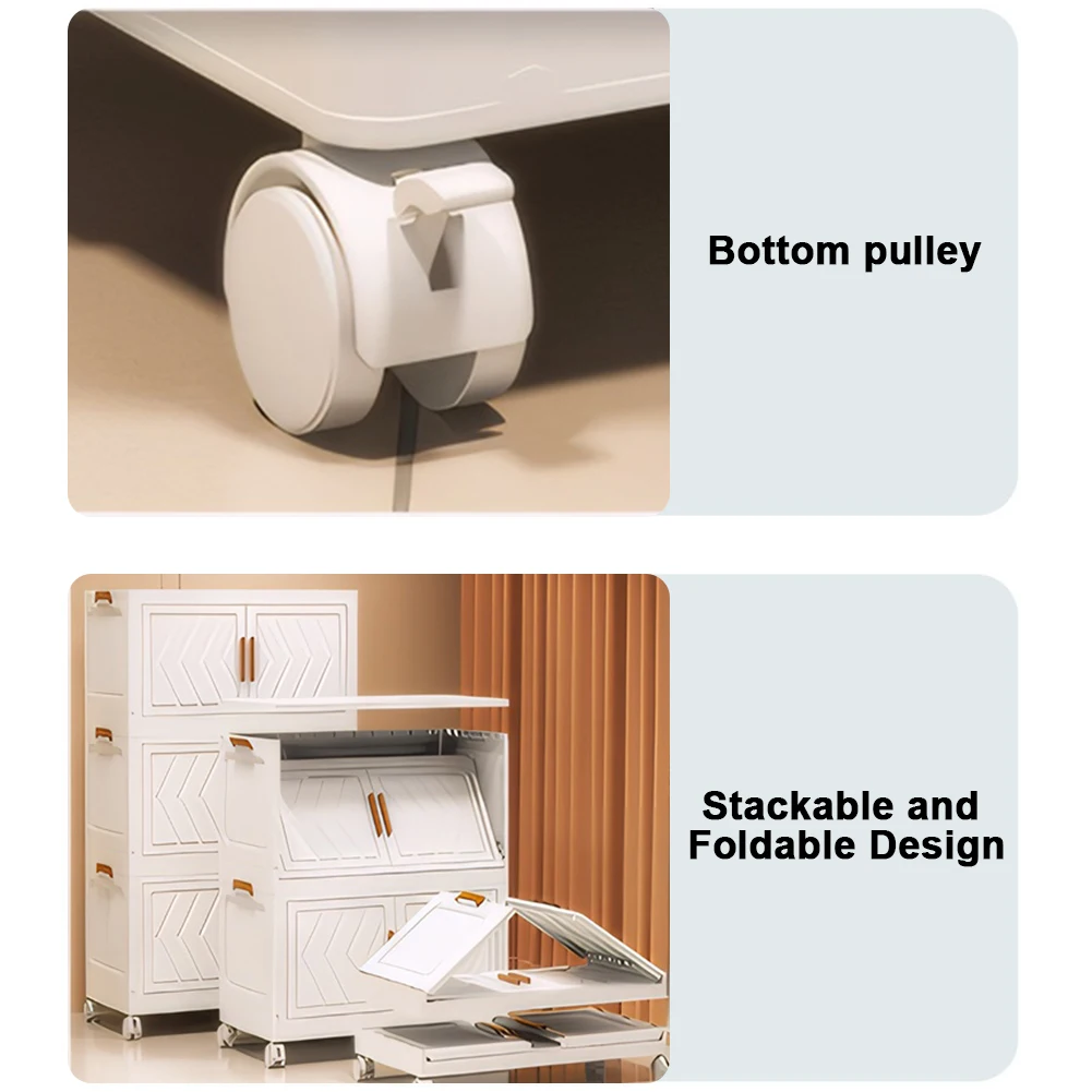 4 Tier Collapsible Storage Bins with Doors & Wheels Foldable Organization Folding Storage Boxes for Living Room Bedroom Office