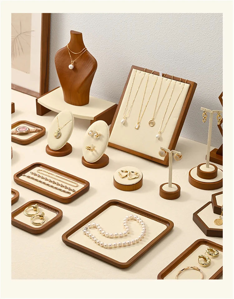 WoodTen Solid Wood Jewelry Tray Retro Ring Earring Display Necklace Bracelet Watch Jewelry Tray Stackable Jewelry Organizer Tray