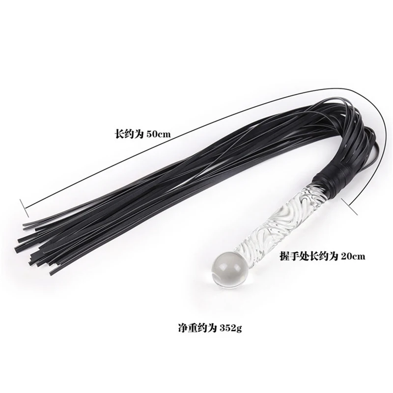 70cm Glass Handle Black Leather Tassels Horse Whip Riding Crop Flogger Paddle Slapper Horse Training Dressage Whips 2