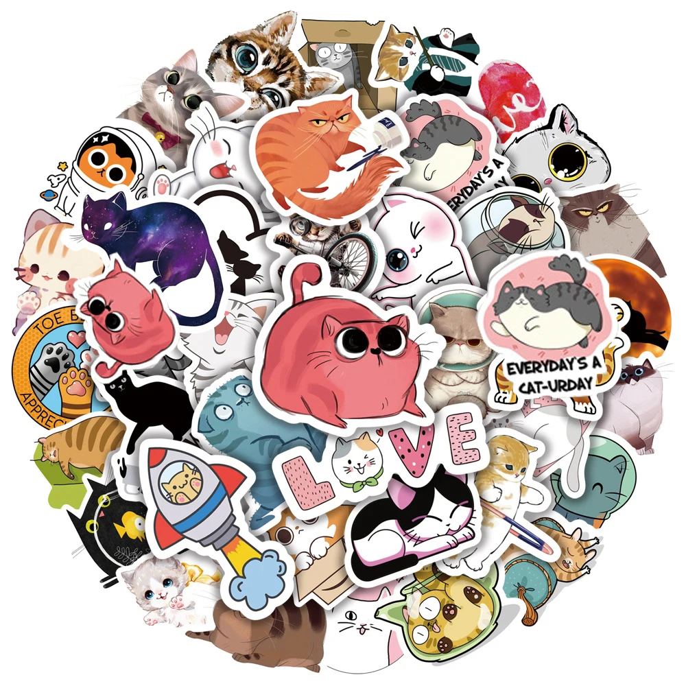 

10/30/50pcs Kawaii Cat Kitty Stickers Cute Animal Decal for Kids Toys Graffiti FIY Scrapbook Laptop Phone Stationary PVC Sticker