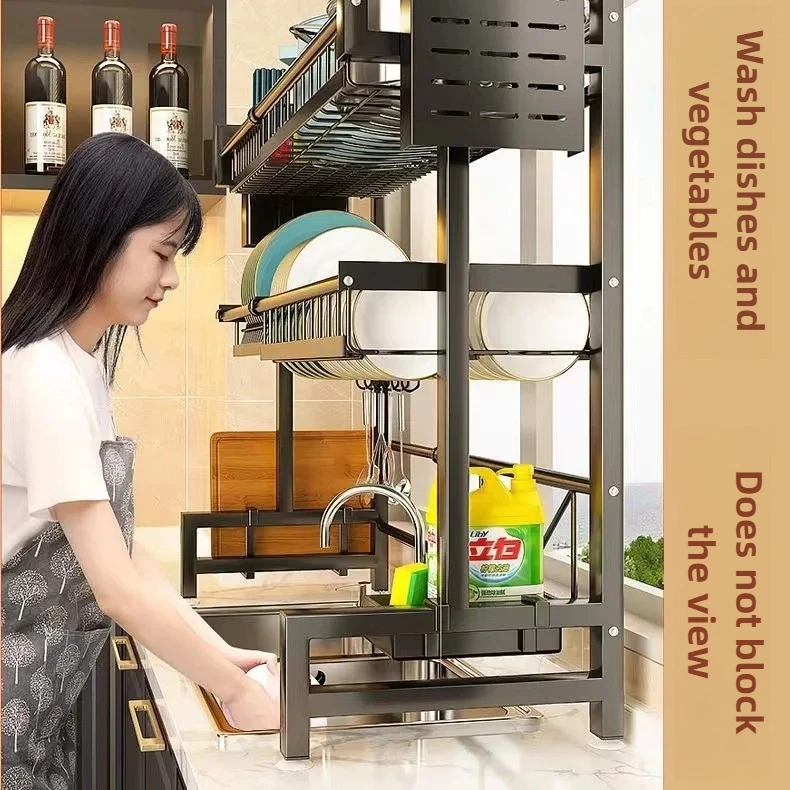 Over Sink Stretchable Storage Shelf Bowl Draining Rack Multifunctional Dish Utensil Organizer Set Adjustable Kitchen