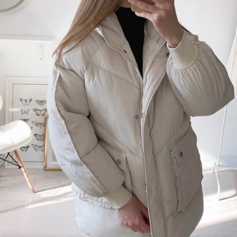 2024 Loose Puffer Jacket Hooded Female Oversize Warm Winter Coat Hood Korean Women Thicken Short Parka Cotton Harajuku Outfits