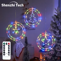 Christmas LED Light String, Battery Powered Double Round Pendant Light with Remote and Timer, Holiday Lamp for Home Decoration 1