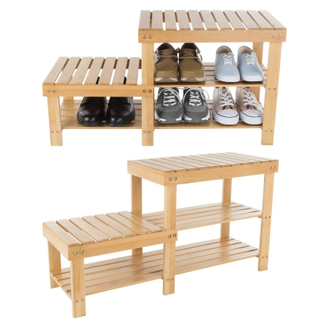 Hallway Furniture Natural Bamboo Shoe Storage Rack Bench with 2-Tier  Cushion Seat Living Room Shoe Organizer Entryway Storage - AliExpress