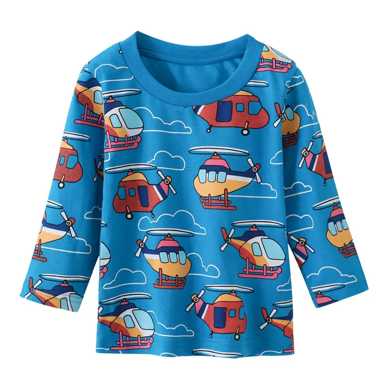 

Jumping Meters 2-7T Aircrafts Boys T shirts Autumn Spring Cartoon Long Sleeve Children's Clothing Kids Shirts Baby Costume