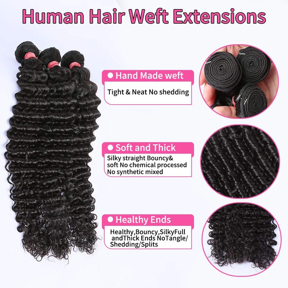 Deep Wave Bundles 1/3/4 Bundles Virgin Deep Curly Human Hair Extensions Natural Hair Water Wave 22 24 26 Inch For Women