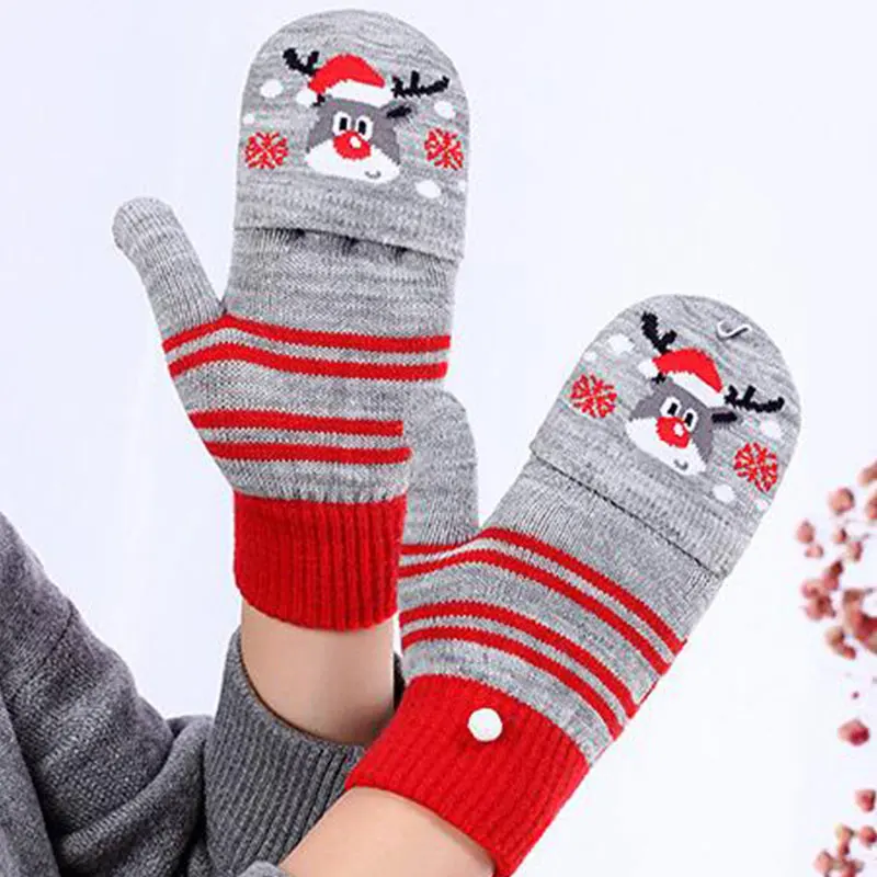

2023 Santa Claus Pattern Women Gloves Autumn Winter Half Finger Gloves for Women Christmas Gloves Knitted Flip Top Gloves