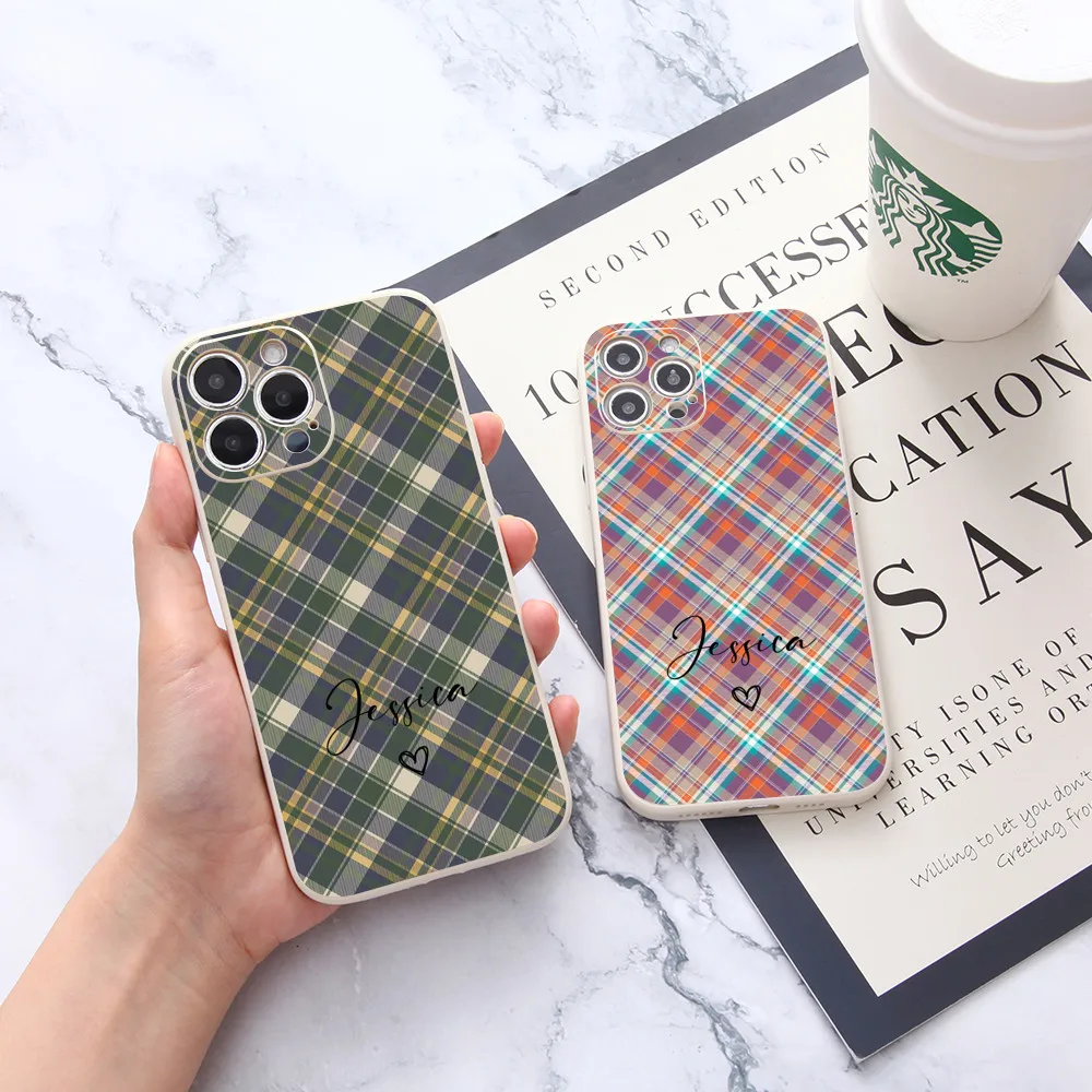 

Custom Personalized Trellis Name White Case For iPhone 14 13 12 11 Pro Max X XR XS 7 8 Plus Luxury Silicone Soft Phone Cover
