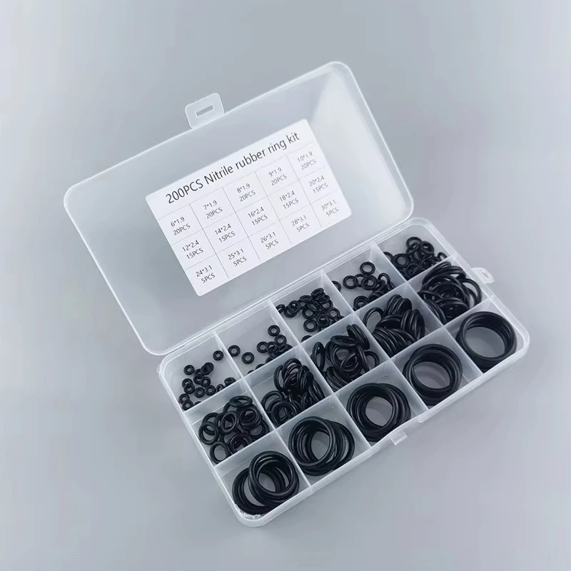 Rubber O Rings 200Pcs Boxed for Faucet Hose Connector Seal Valve Water Proof Machine Oil Proof Washer Combo Set Accessories