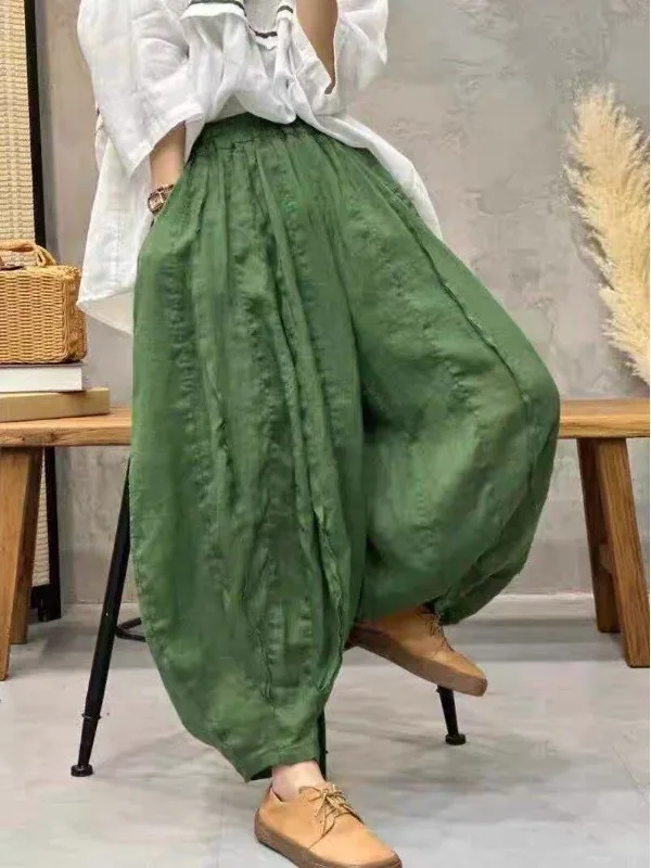Slimming Summer Thin Breathable Lantern Pants Casual Wide Leg Knife  Loose Fit Women's Linen Trousers Artistic Splicing
