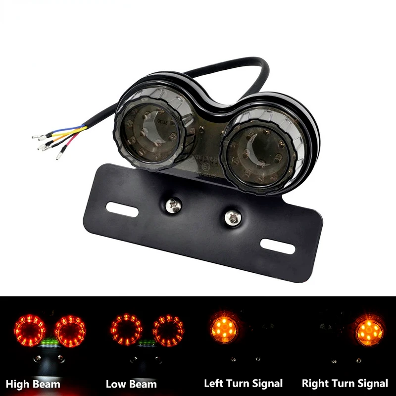 Universal LED Tail Light Brake Stop & Dual Turn Signal Combo – Smoke Lens For Harley Honda Suzuki ATVs
