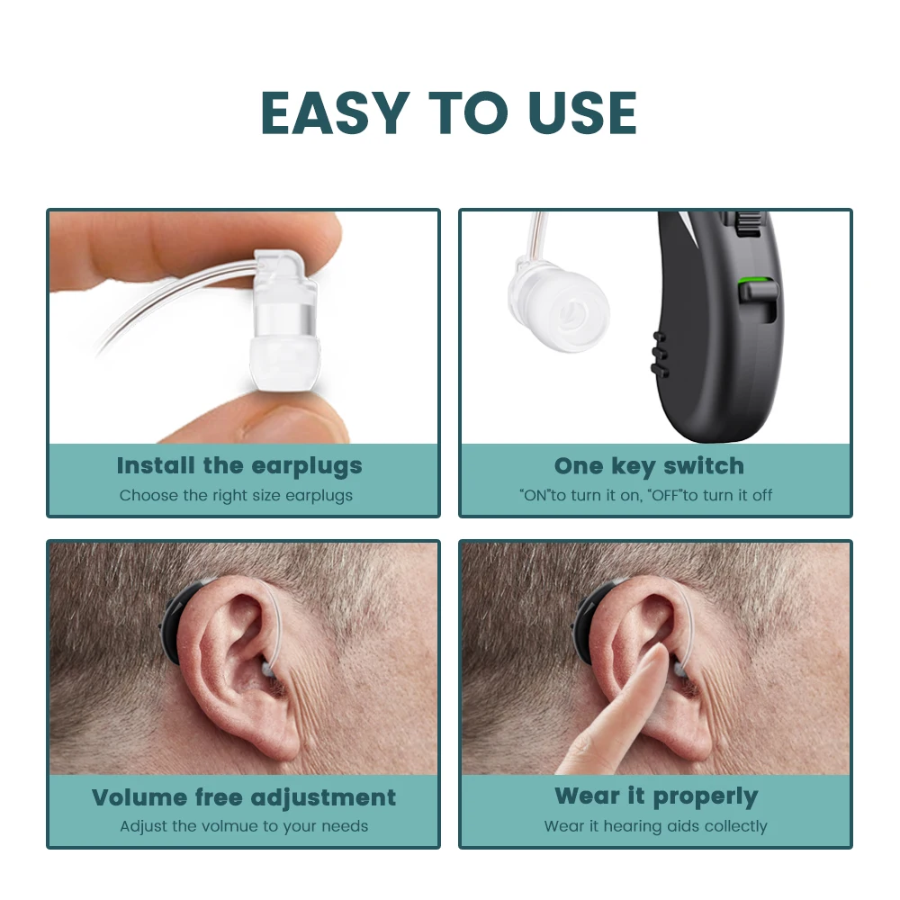 JINGHAO Rechargeable Hearing Aid Sound Device Hearing Amplifier with Charger Dock for Elderly  Left and Right Ear Aids 6