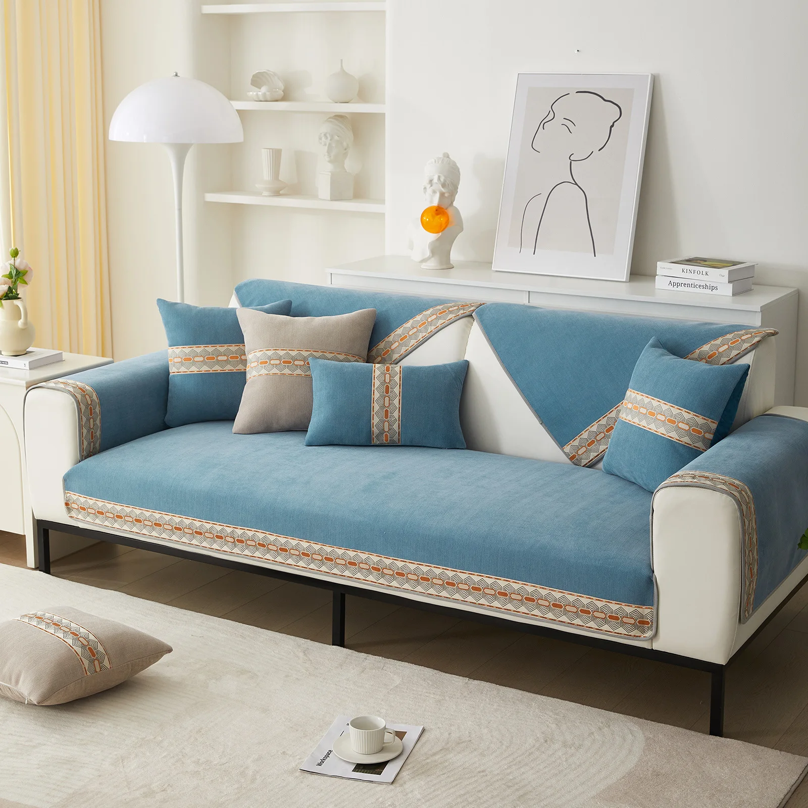 Cojín de sofá de chenilla universal de lujo ligero para las cuatro estaciones, funda de sofá antideslizante de alta gama, funda de sofá de tela con todo incluido