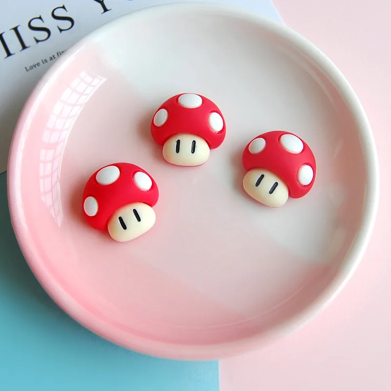 10pcs Simulation Strawberry Mushroom Flat Back Resin Charms Kawaii Cabochons Scrapbook Food Miniatures Phone Cases Deco Parts