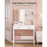 Table de maquillage avec ampoule, table de maquillage avec 4 étagères ouvertes et 2 compartiments, 2 tiroirs, pour chambre à coucher, salon 5