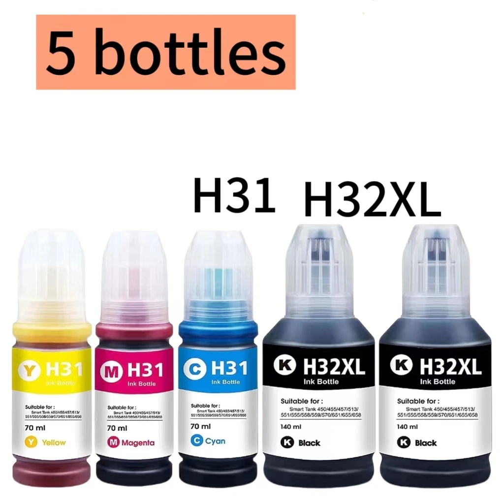 Sostituzione Dei Flaconi Di Inchiostro Compatibile Per H32Xl 140Ml H31 1 Vu26Ae 1 Vu27Ae 1 Vu28Ae 70Ml Per Smart Tank 455 510 513 516 Smart Tank Plus 