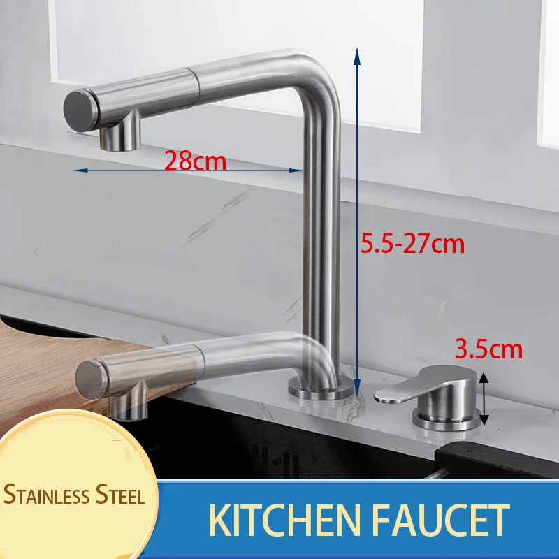 Kitchen Faucet Pull Out Sprayer Hidden Lifting Faucet Telescopic Sink Tap 360 Swivel Cold Hot Water Mixer Tap Double Hole Split