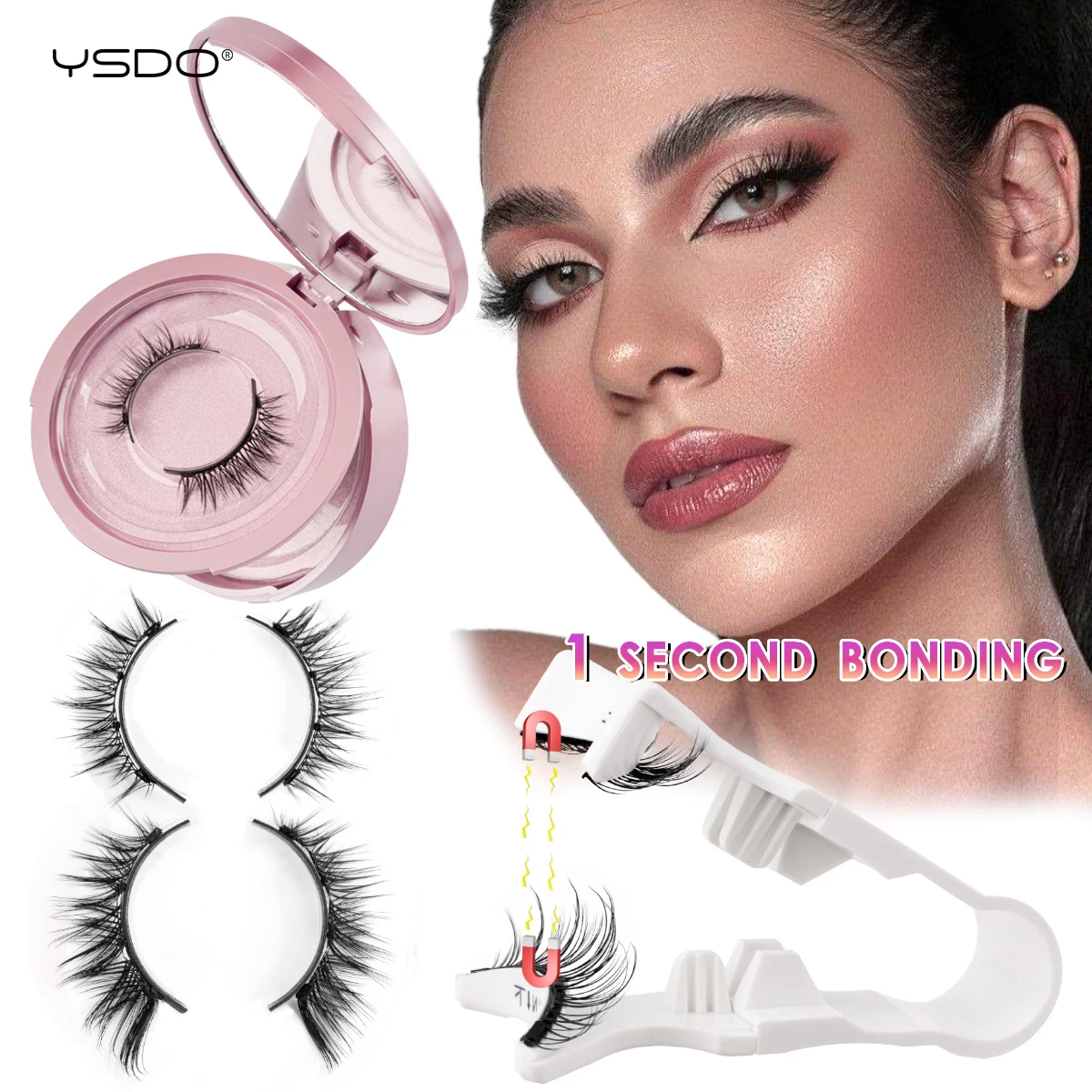 YSDO Magnetic Eyelashes Natural Long Faux 3d Mink Eyelashes Professional No Glue Magnetic False Lashes Tweezer Set 2 Pairs/Box fake eyelashes