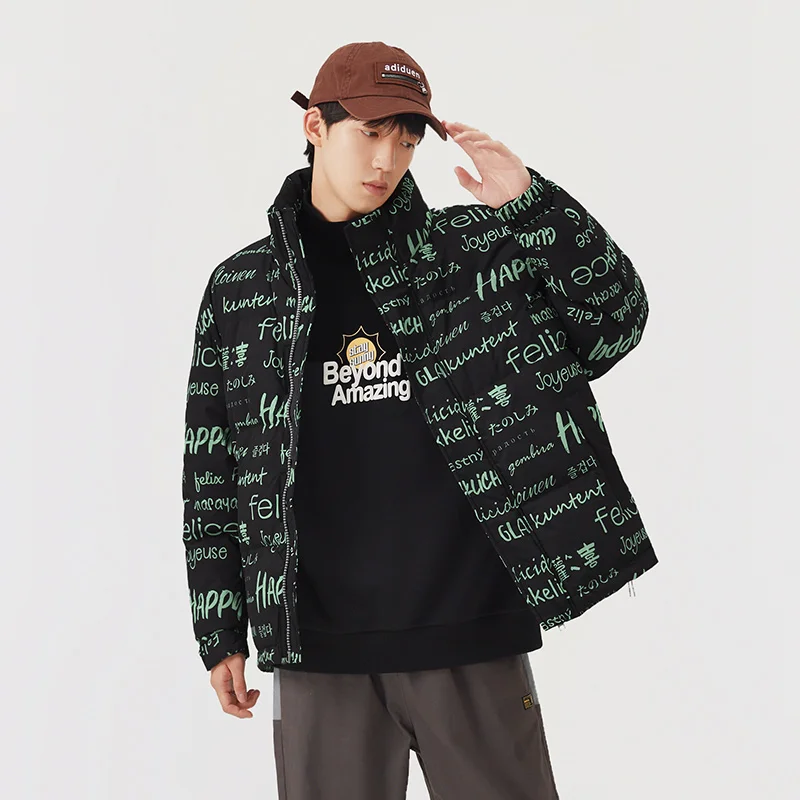 

Semir Down Jacket Men Letter Printing 2022 Winter New Fashion Cool Loose Handsome Stand Collar Warm Coat