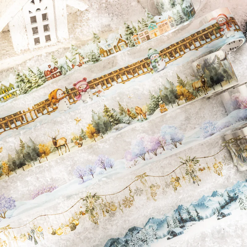 40mm*2m Scrapbook Decor Adhesive Tape Winter snow scenery PET Tapes Masking Tapes stickers Aesthetic Stationery Supplies JIANQI decorative stickers self adhesive stickers stationery stickers paper stickers adhesive stickers stationery tapes diy scrapbooking accessories stationery supplies