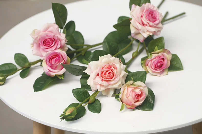 3 Köpfe hochwertige Rose gefälschte Blumen künstliche Hand fühlen sich feuchtigkeitsspendende Blumen Pflanzen Zuhause Wohnzimmer Büro Party Dekoration – Detail 11