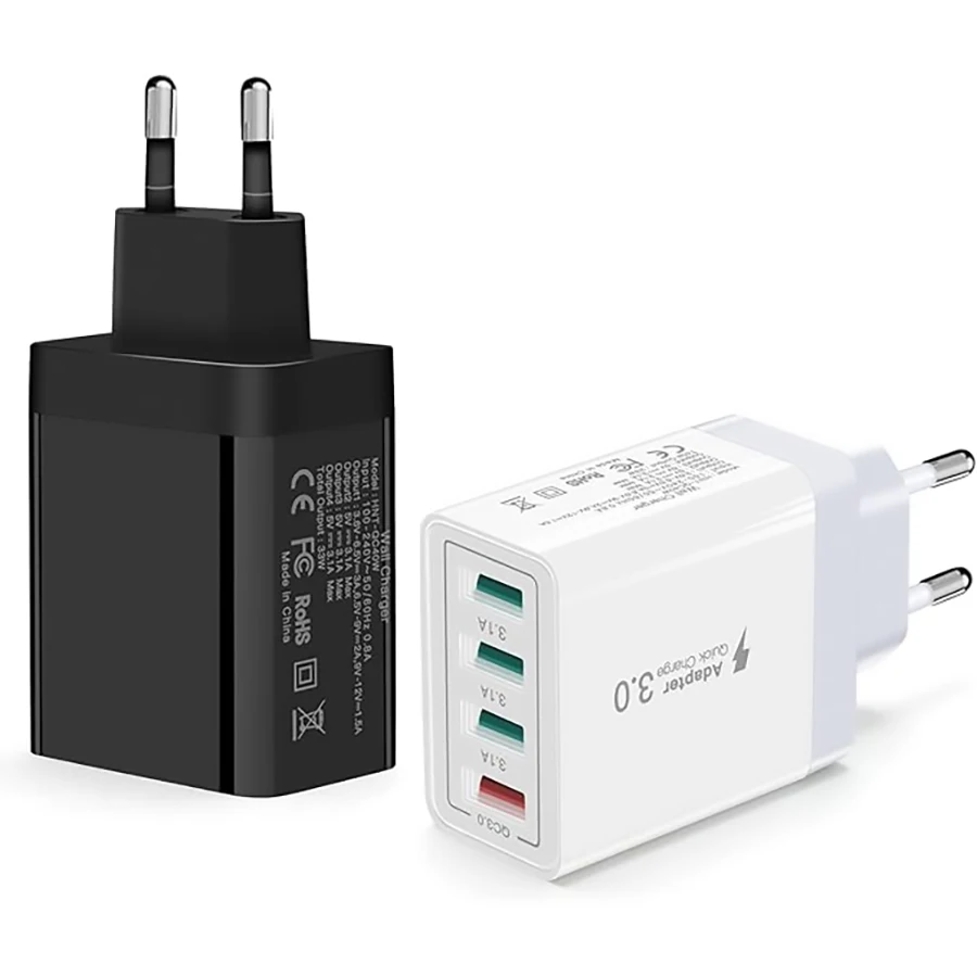 EU Plug 30W 4-Port USB Fast Charger with QC 3.0 Technology