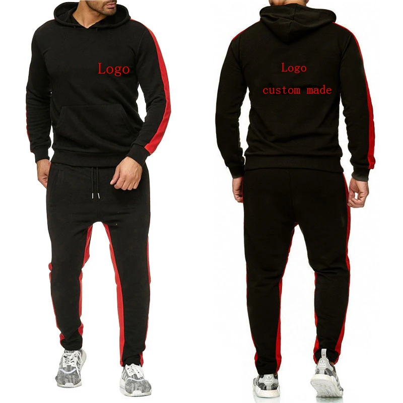 2023 Spring Autumn Custom Logo Print Solid Color Casual Sets Men's Cotton Hooded Popular Hoodies+Trendy Classic Sweatpants Suits