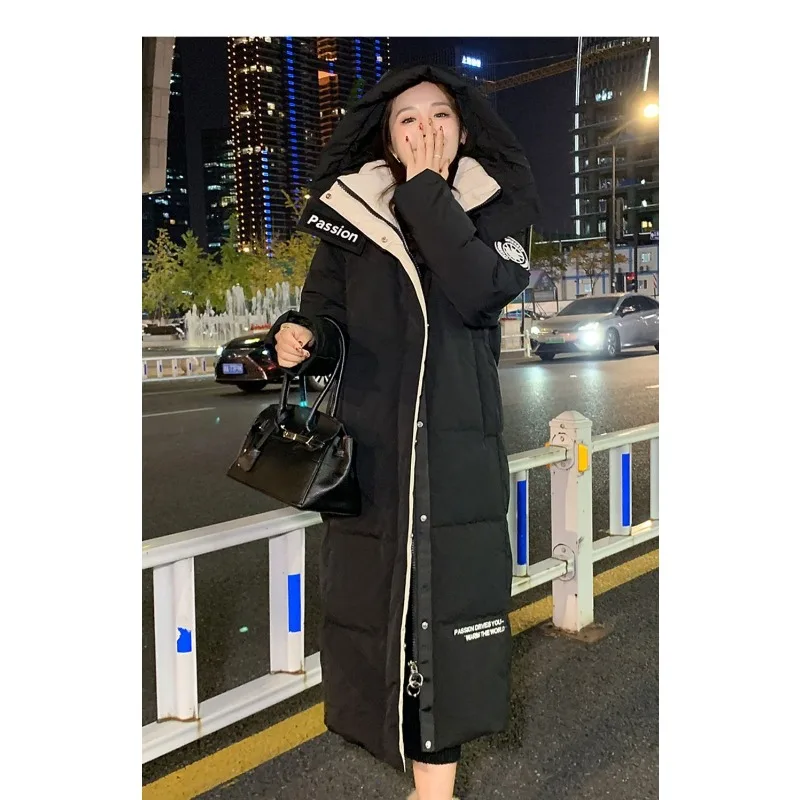 2023 New Women Down Jacket Winter Coat Female Warm Thick Parkas Loose Large Size Outwear Mid Length Version Hooded Overcoat