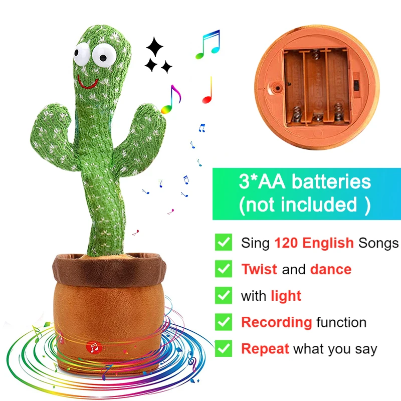 Dancing Cactus Toy Repeat What You Said 60/120 Songs Bluetooth Cactus Twisting The Body With Music Plant Kids Plush Stuffed Toys 