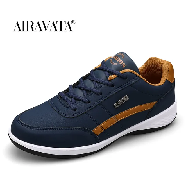 Men's Sports Casual Shoes Fashion PU Leather Shoes Outdoor Spring/Autumn Comfortable Flat Sneakers Blue