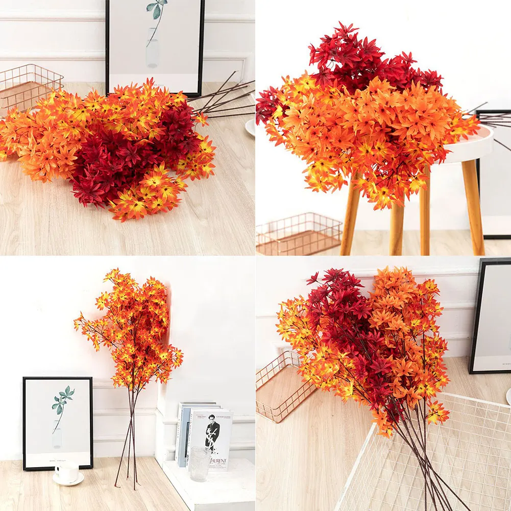 

1pcs Artificial Maple Leaves Branch Fake Fall Leaves Plants Balcony Outdoor Garden Shop Halloween Thanksgiving Party Home Decor