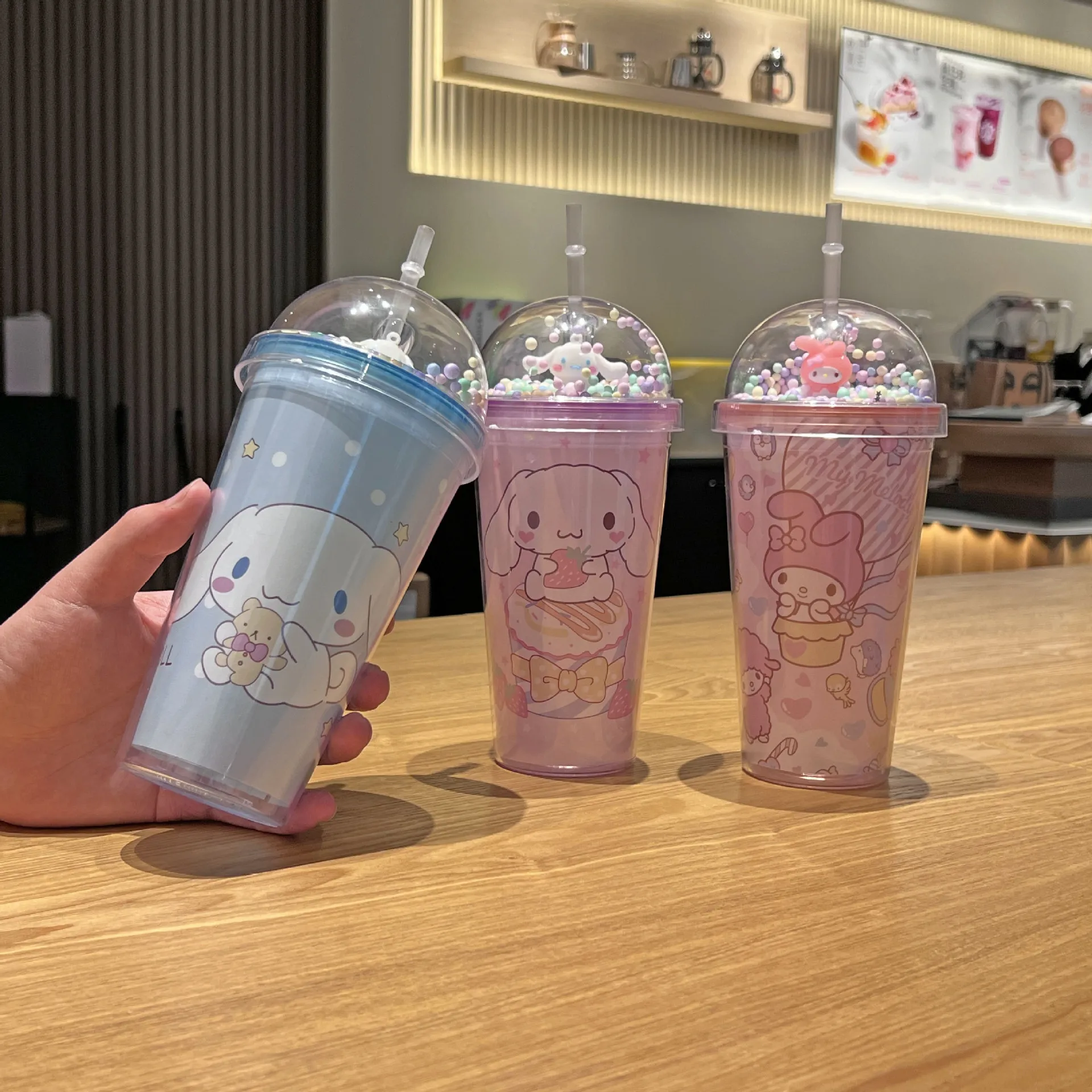 450Ml Cinnamoroll Straw Cups Anime Cartoon Sanrio My Melody Double-Layer Plastic Water Cup Children Portable Waters Bottle Gifts