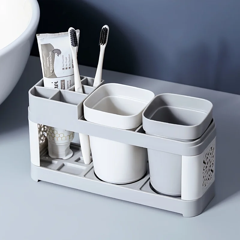 1pc New Chic Hollow Design Toothbrush & Toothpaste Holder Set with Drain-Ideal for Bathroom Organization, Home Decor