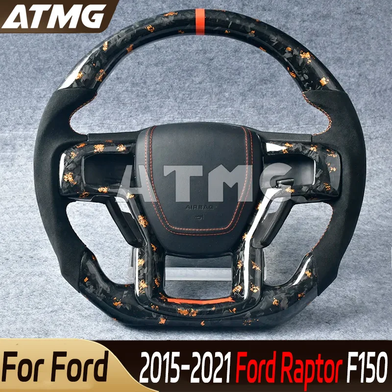 

Рулевое колесо автомобиля на заказ для 2015 2016 2017 2018 2019 2020 2021 Ford Raptor F150, перфорированная кожа, кованое углеродное волокно