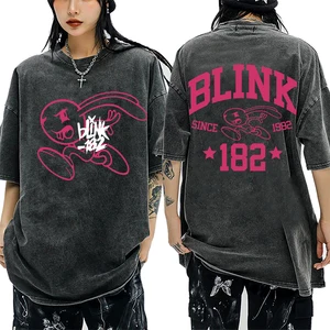 Blink 182 Rabbit Since 1992 Washed T-Shirts Oversized T-Shirts Crew Neck Cotton Y2K Women Tshirts