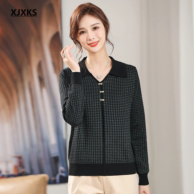 

XJXKS 2023 Autumn Winter New Oversize Women's Sweater Wool Knit Pullover Middle-aged And Elderly Mom Clothing Free Shipping