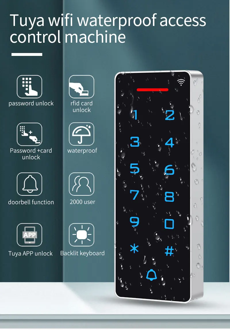 WIFI Tuya Smart App Door Access Control Keypad Standalone ID&IC RFID Access Cont